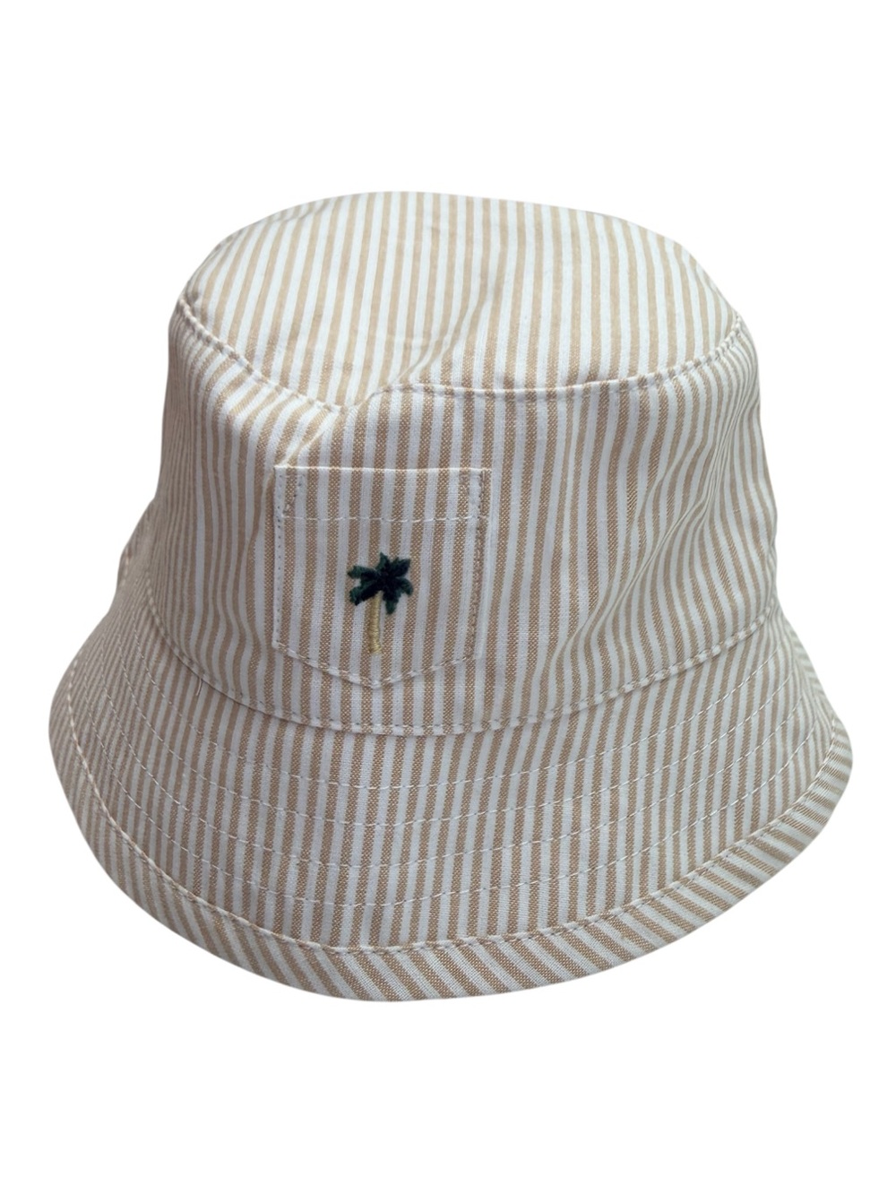 Janie and Jack Beige and White Striped Bucket Hat with Palm Tree Detail